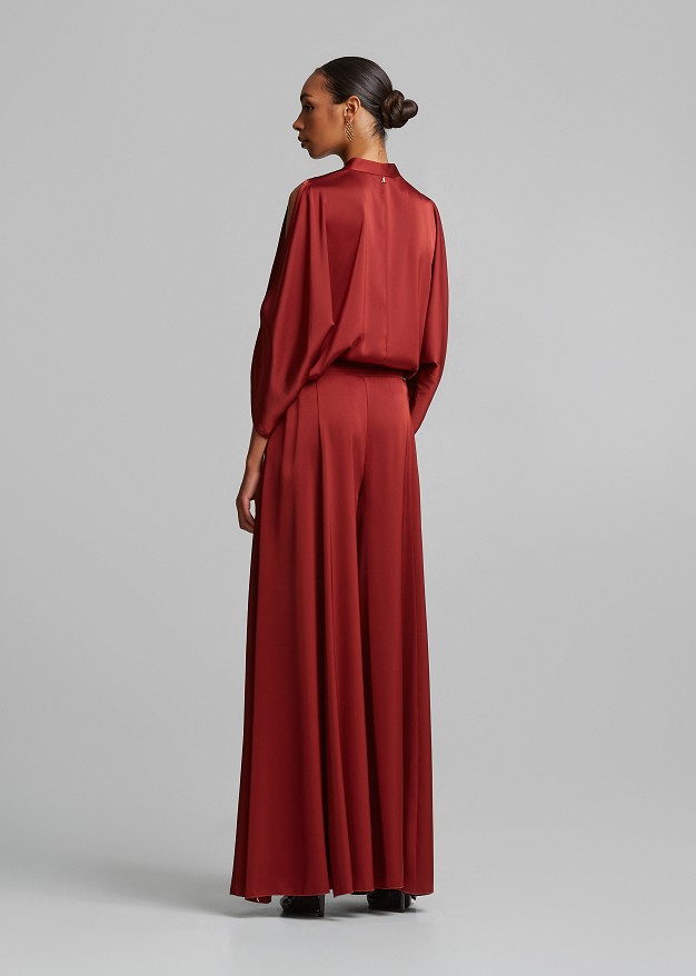 High-waisted wide-leg trousers with a satin finish