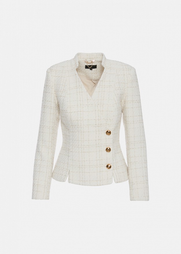 Bouclé fitted blazer with a V-neckline