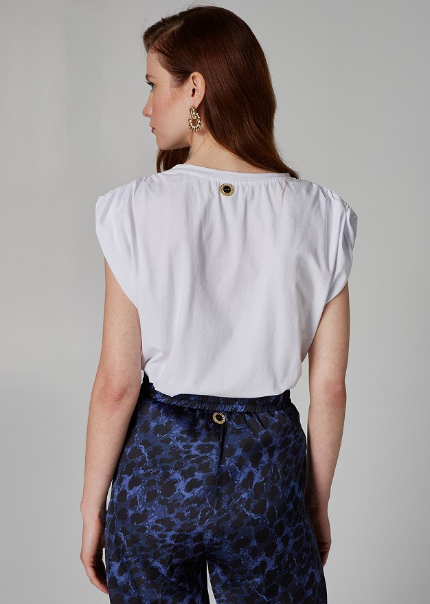 Sleeveless blouse with print "DELETE THE DRAMA"