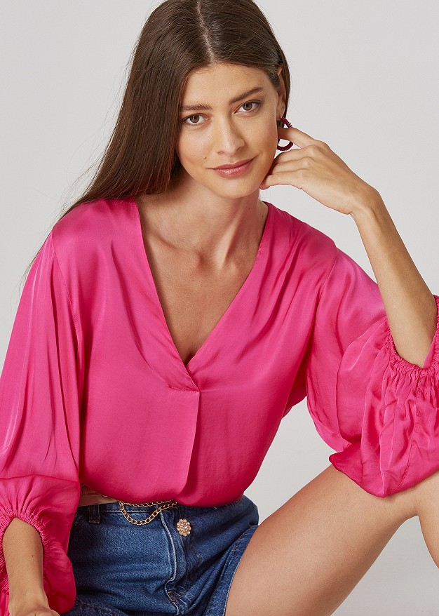 Long sleeve blouse with satin look