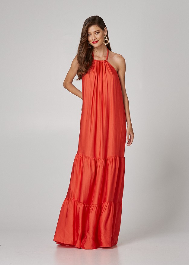 Maxi dress with tie on the neck