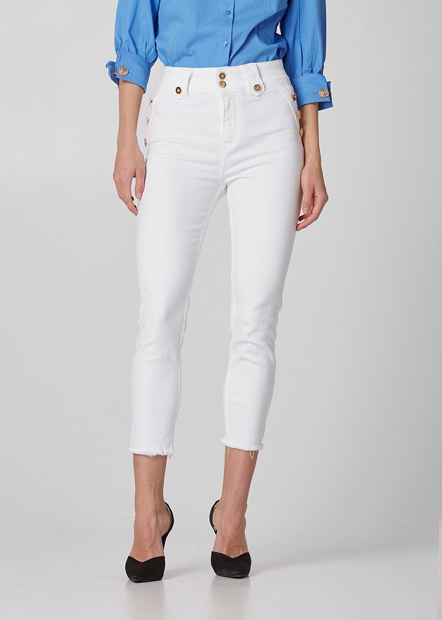 High rise denim trousers with buttons