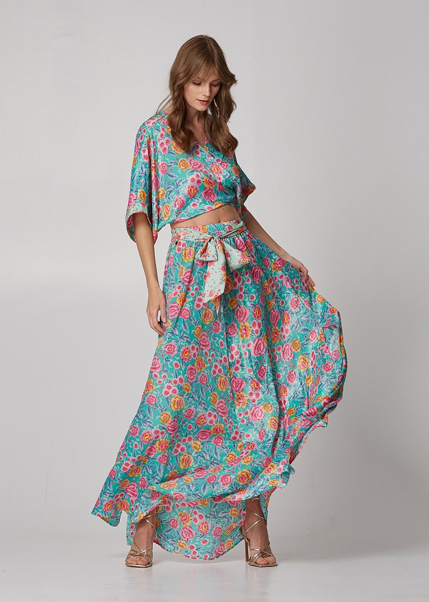Maxi floral skirt with cuts
