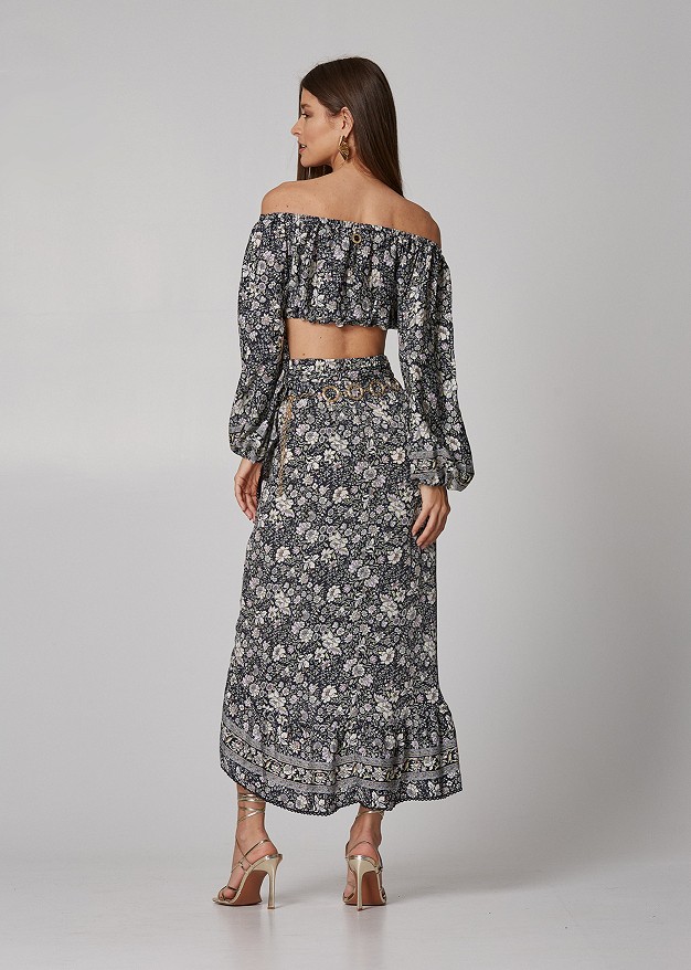 Maxi floral skirt with ruffles