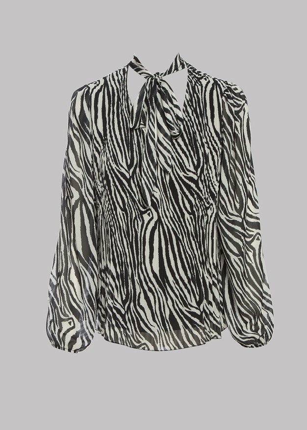 Animal print blouse with neck tie