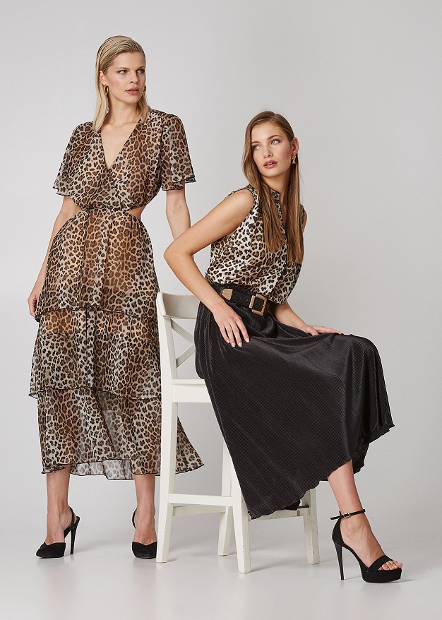 Midi animal print dress with cut outs