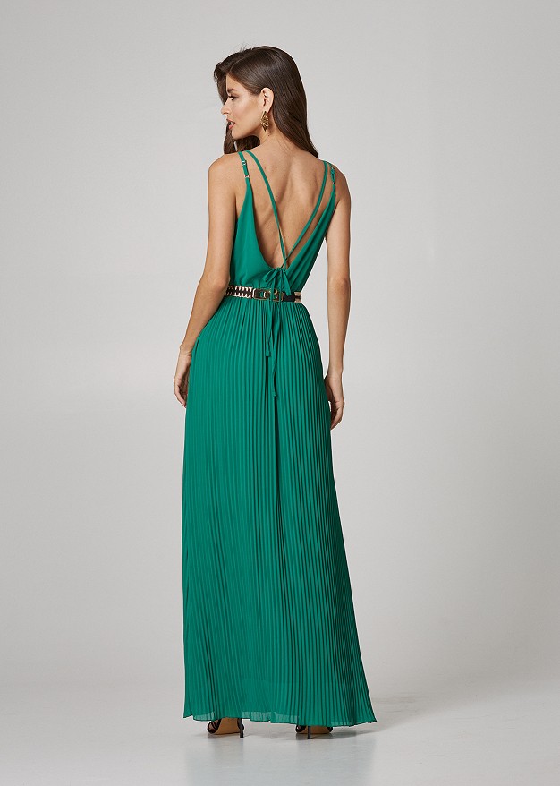 Maxi pleated dress with straps