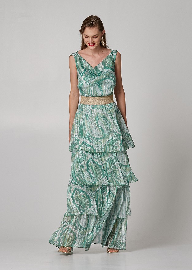 Maxi dress with paisley print and lurex details