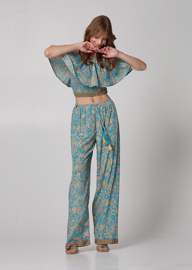 Floral trousers with lurex details