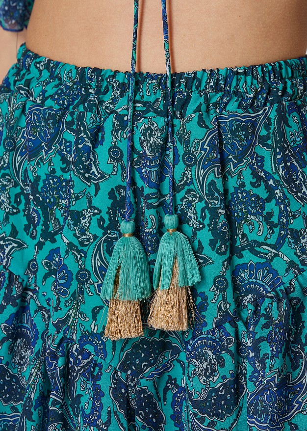 Skorts with paisley print and ruffles