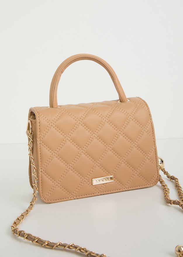 Quilted cross body bag with top handle