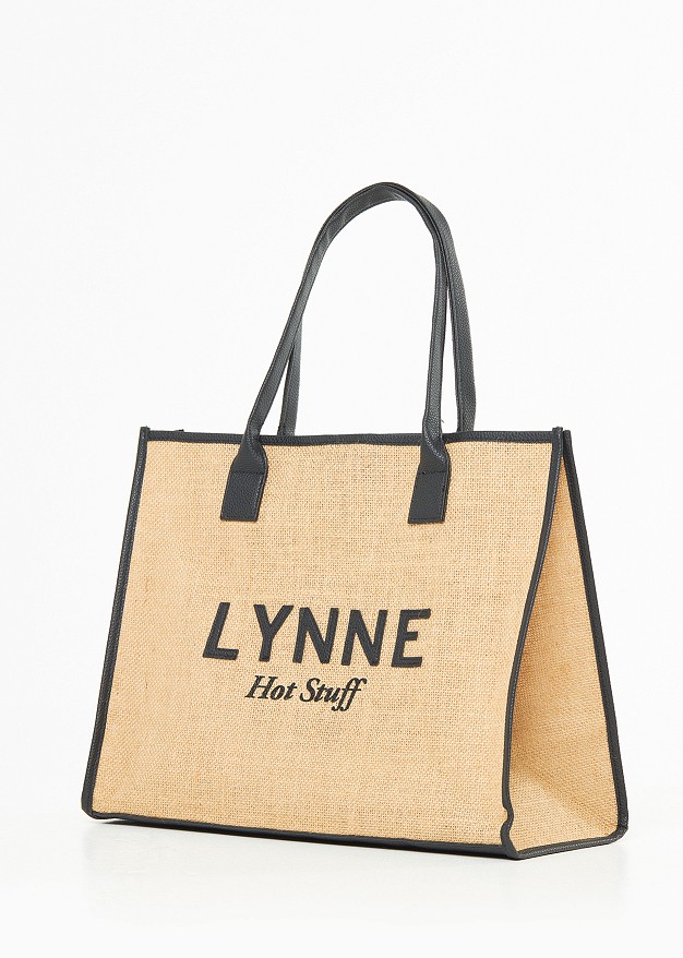 Straw tote bag with LYNNE logo