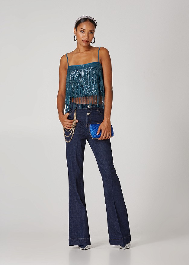 Highrise flare jeans with chains