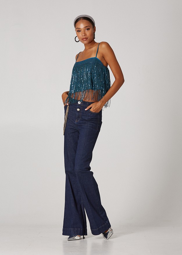 Highrise flare jeans with chains