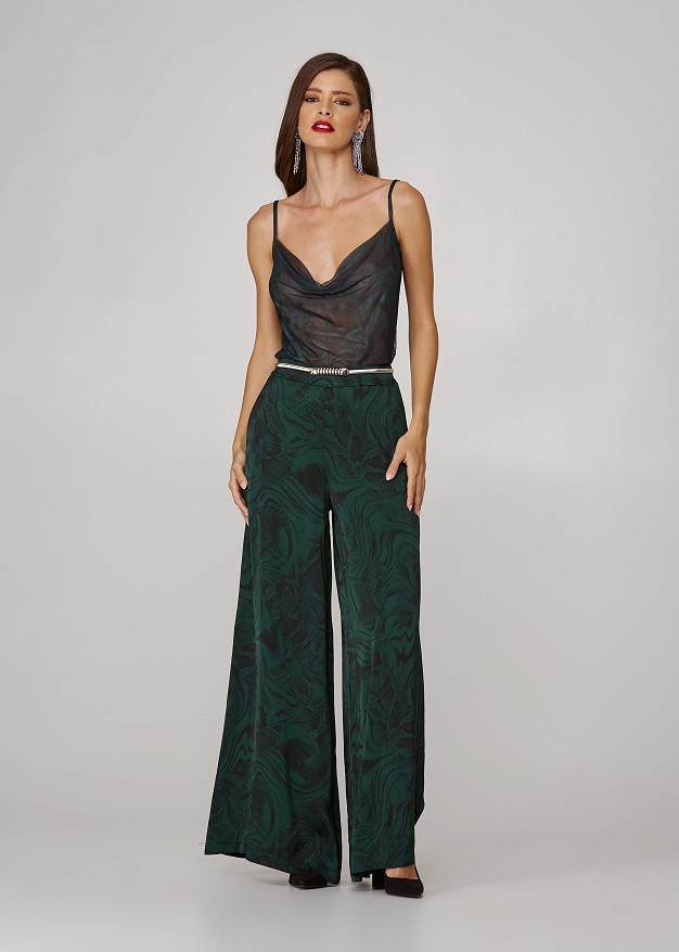 Highrise satin look trousers with print