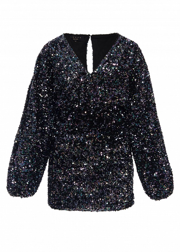 Mini sequin dress with bold bat sleeves