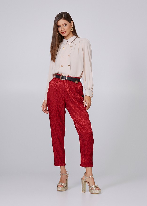 Jacquard print trousers with satin look