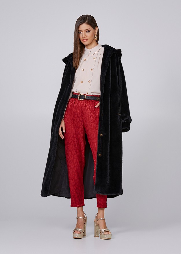 Jacquard print trousers with satin look