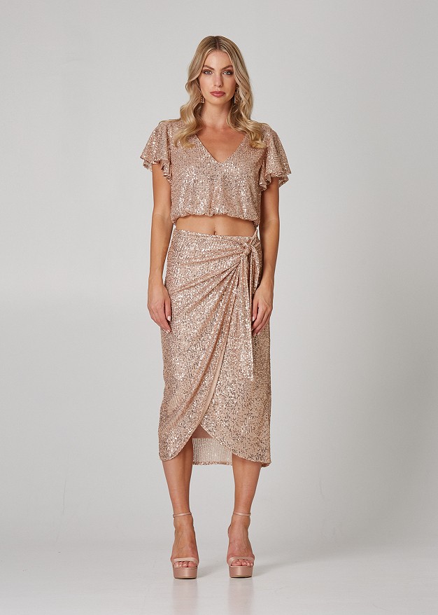 Midi skirt with sequins and bow