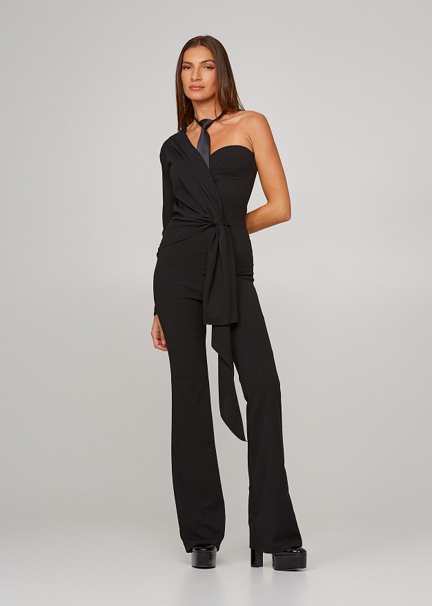 One shoulder jumpsuit with bow