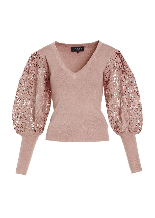 Sweater top with lace flrared sleeves