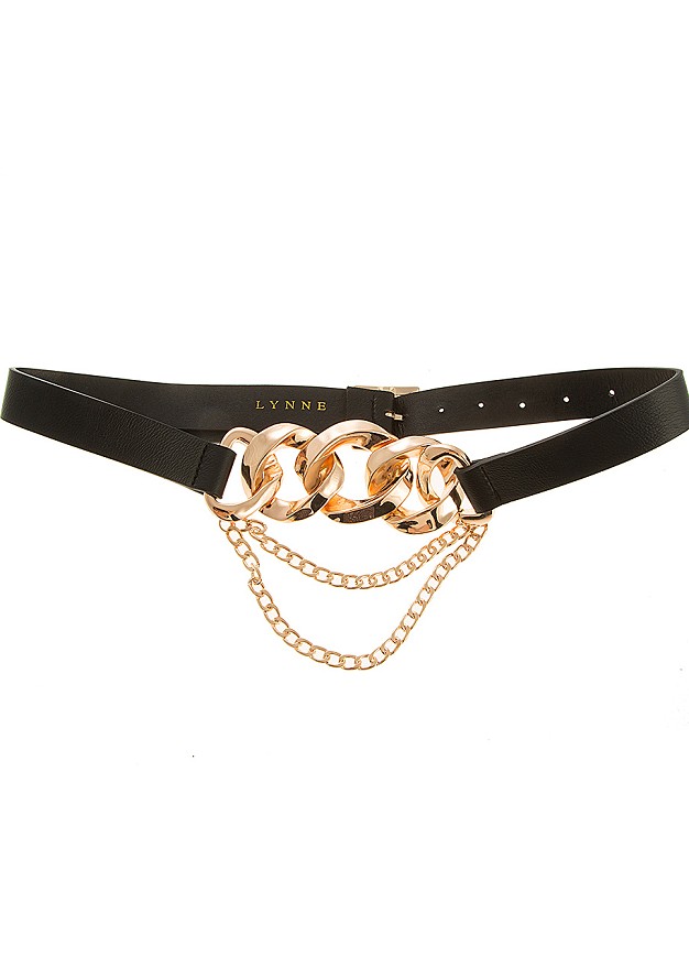 Leather look belt with chains