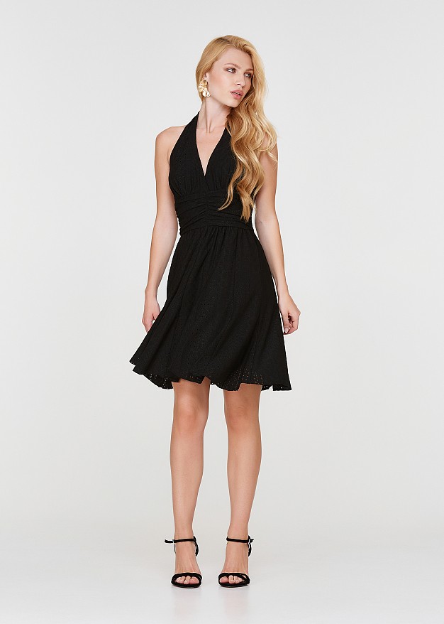 Mini halter neck dress in broderie anglaise lace