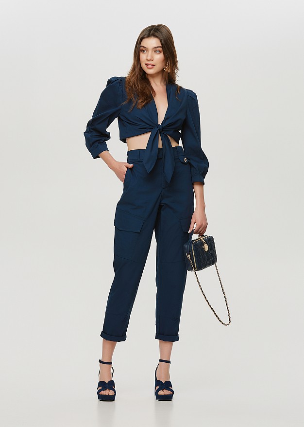 High waisted cargo trousers