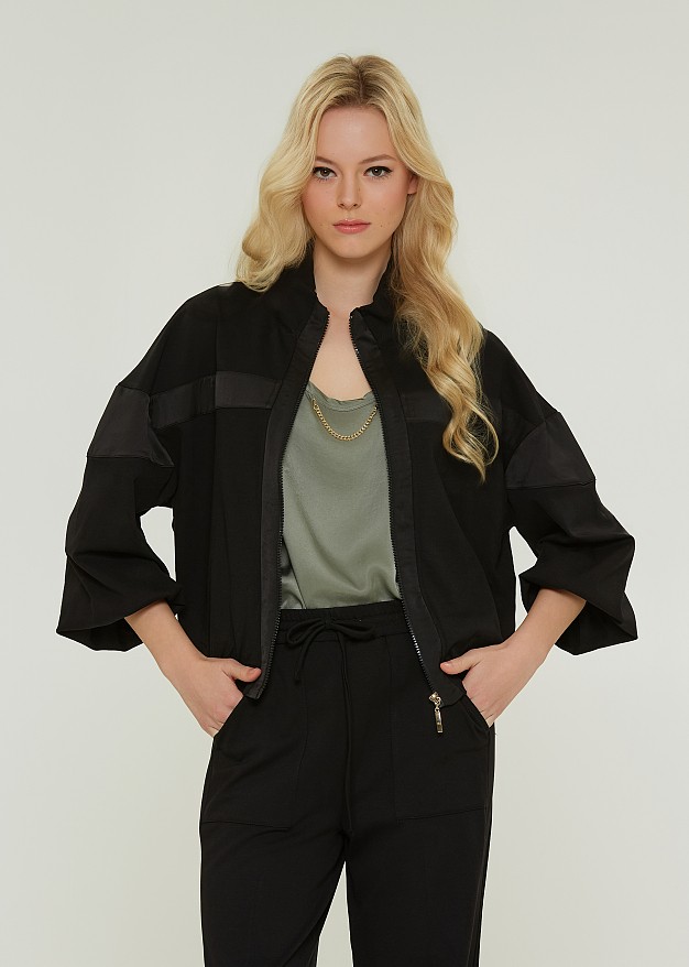 Sports jacket in high neck and satin details