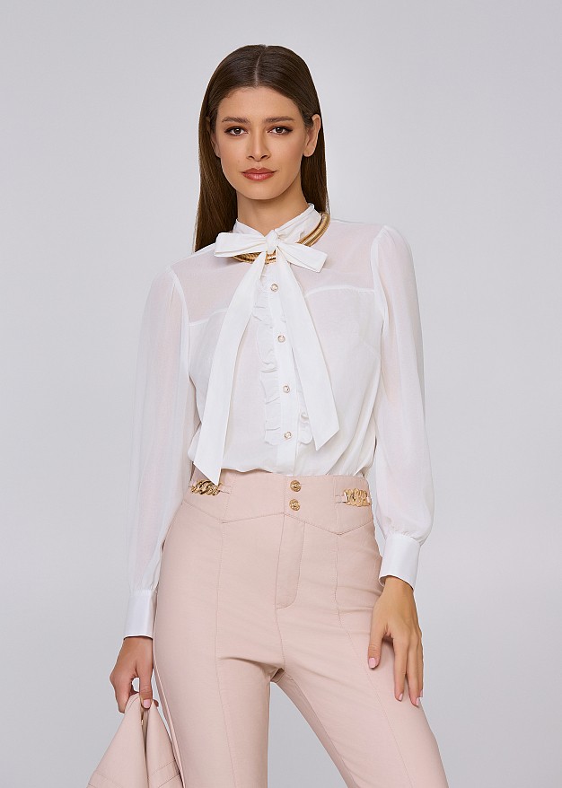 Cotton shirt in mao collar and neck tie