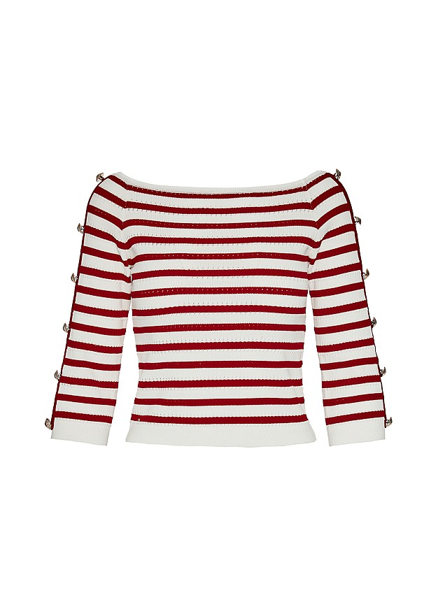 Cropped off shoulder blouse with stripes