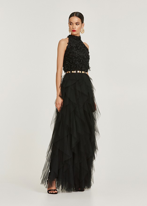 Tulle maxi dress with appliques