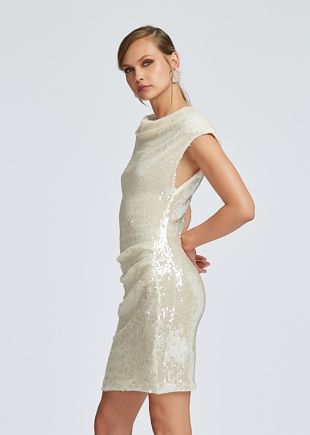 Sequined mini cowl neck dress