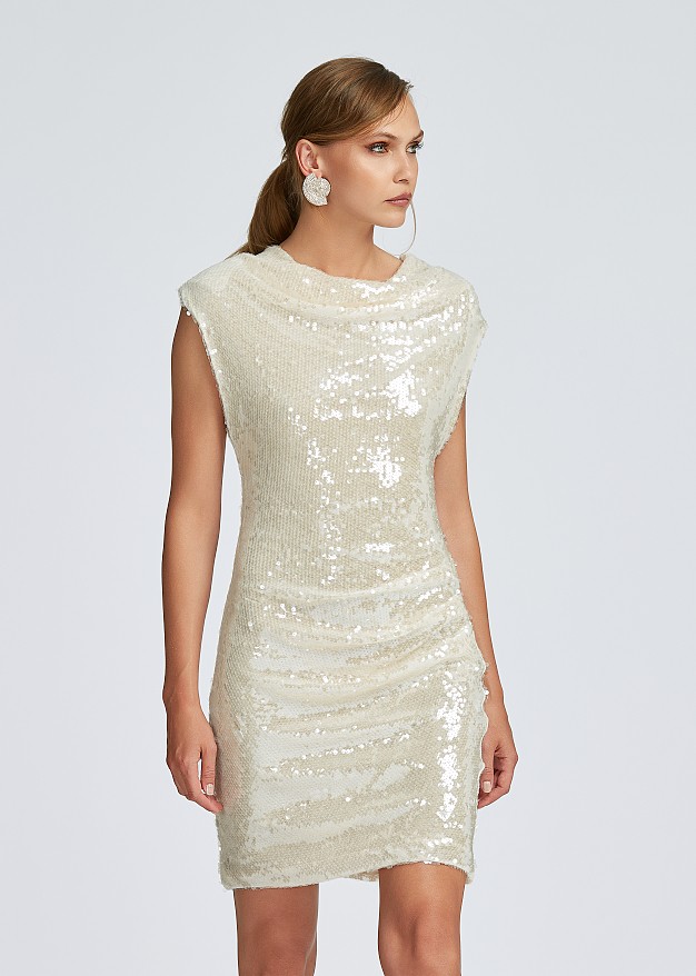 Sequined mini cowl neck dress