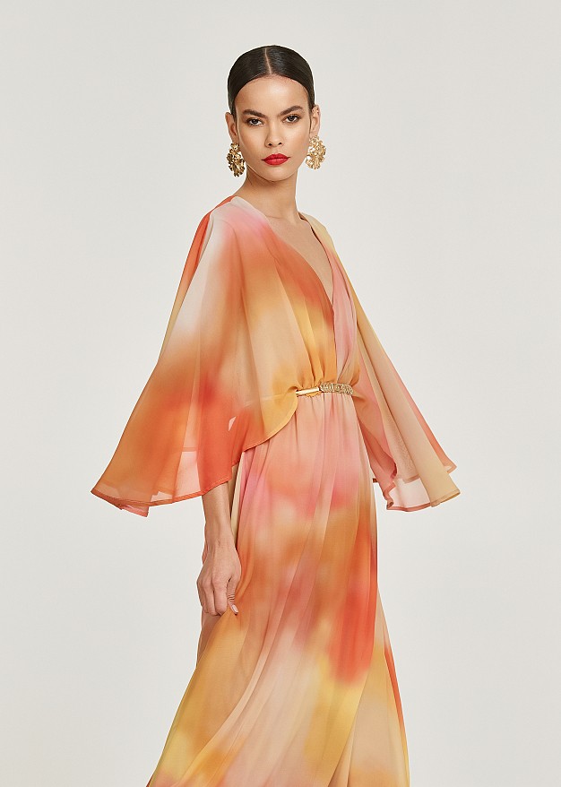Μάξι φόρεμα με ντεγκραντέ πορτοκαλί αποχρώσεις