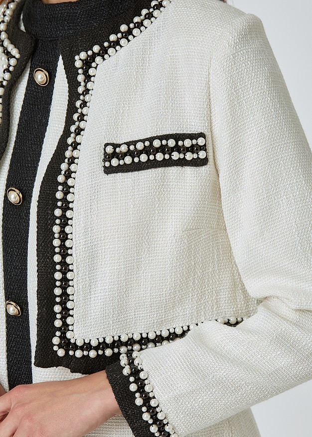 Tweed cropped jacket with pearls