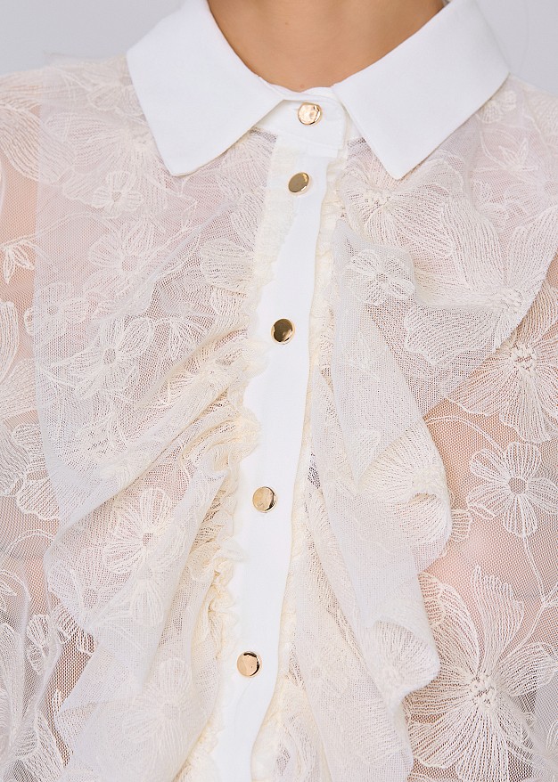 Transparent shirt in lace look with frills