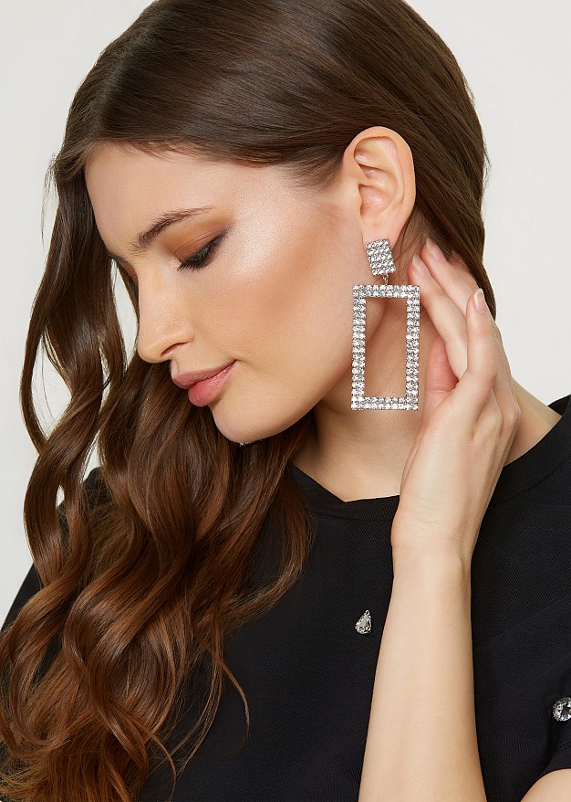 Rectangular earrings with strass