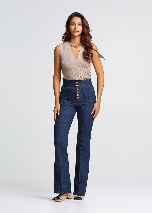 High waisted denim bell pants