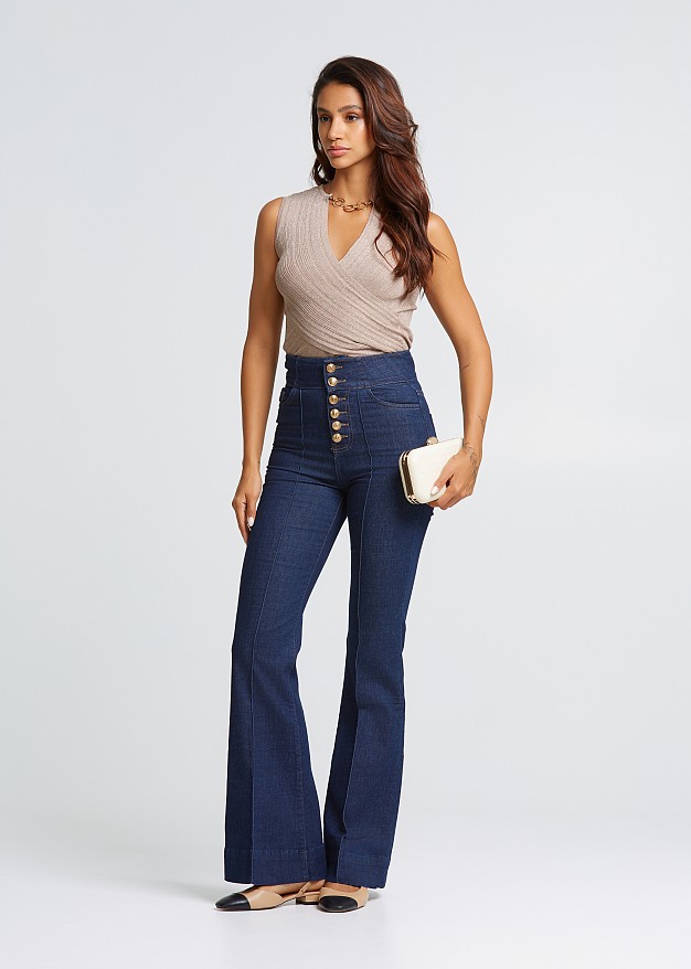 High waisted denim bell pants