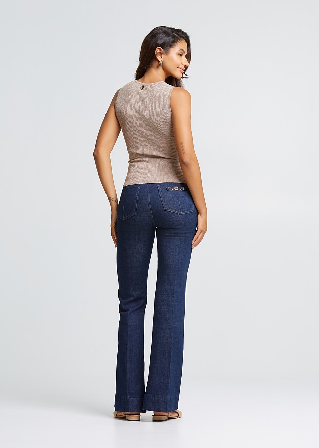 High waisted denim bell pants