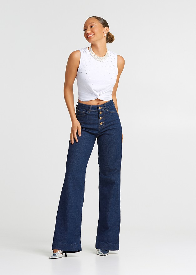 Denim wide leg παντελόνι