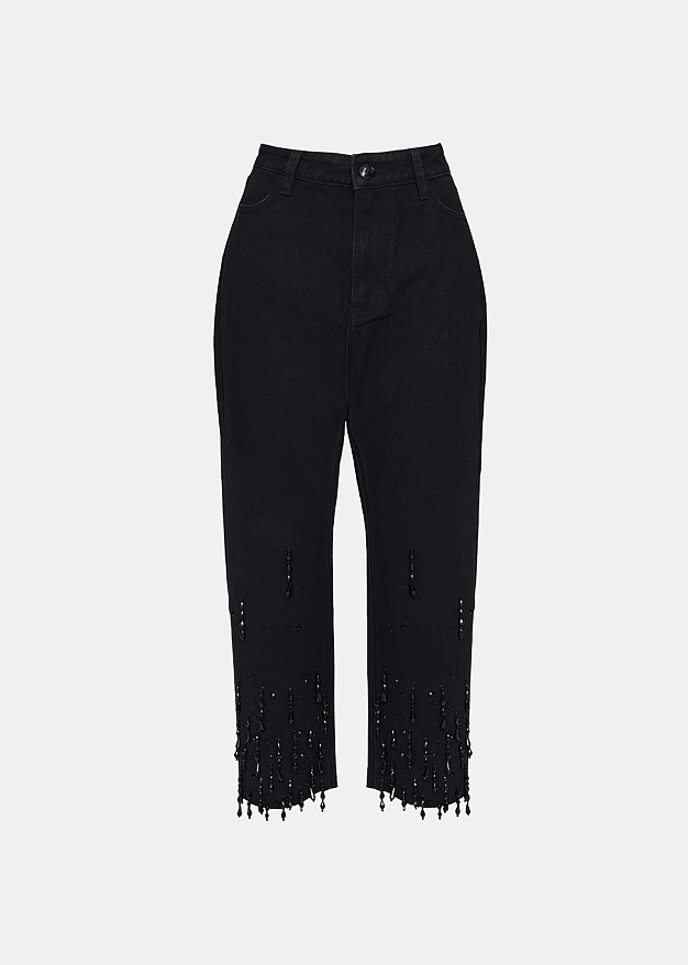 Embellished black denim pants