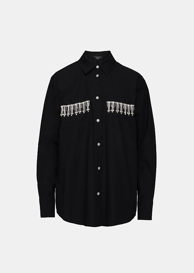 Long shirt with rhinestones at the pockets