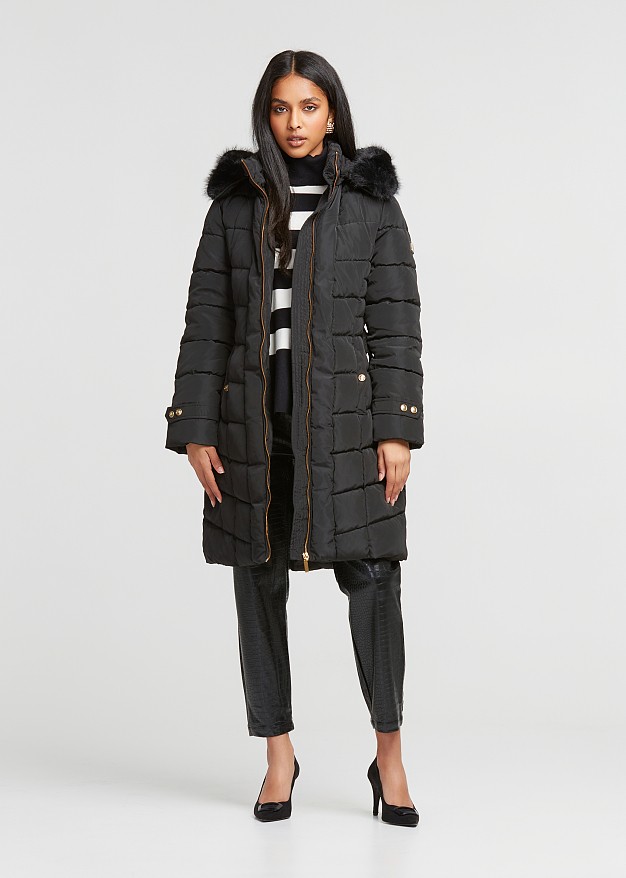 Longline puffer jacket with hood