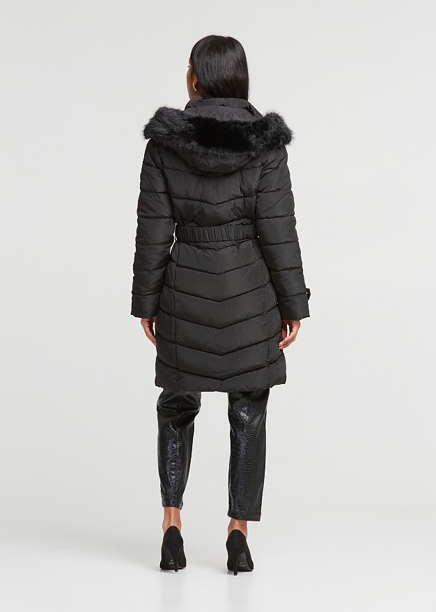 Longline puffer jacket with hood