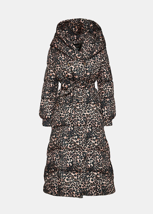 Longline animal print puffer coat