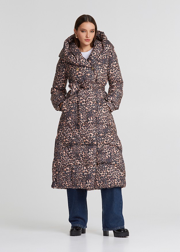 Longline animal print puffer coat