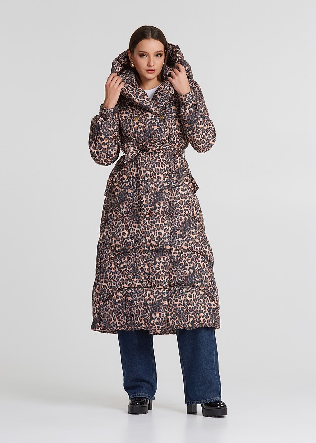 Longline animal print puffer coat