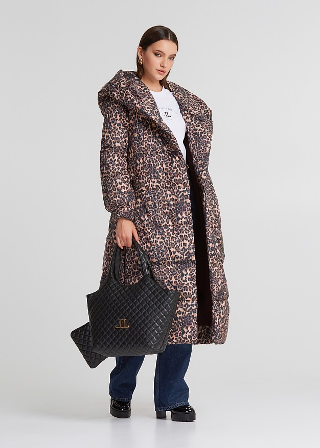 Longline animal print puffer coat